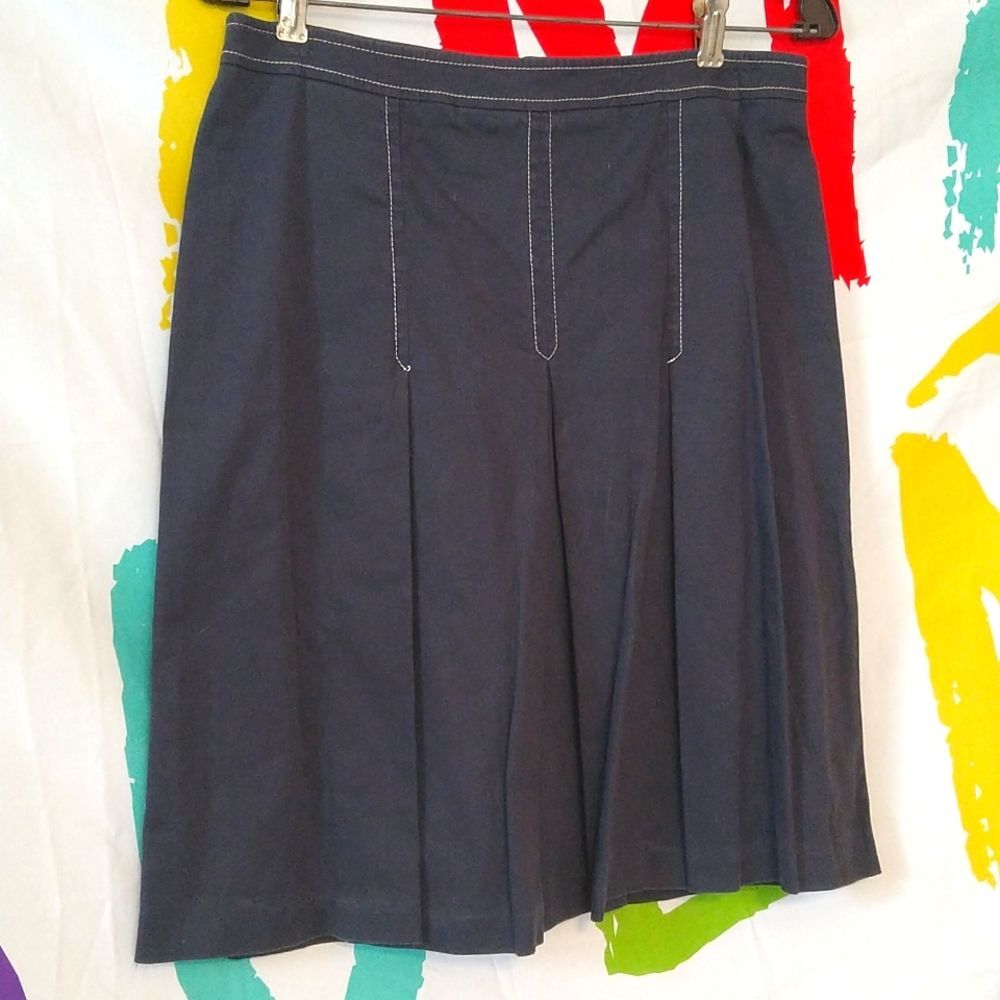 Front Pleated Navy Skirt